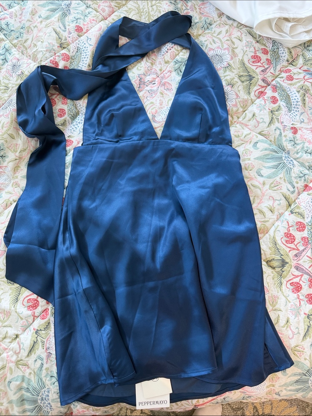 Peppermayo Satin Halter Dress in Deep Teal